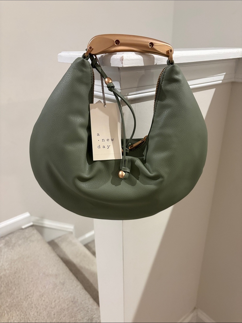 a new day Olive Green Hobo Bag with Gold-Tone Handle